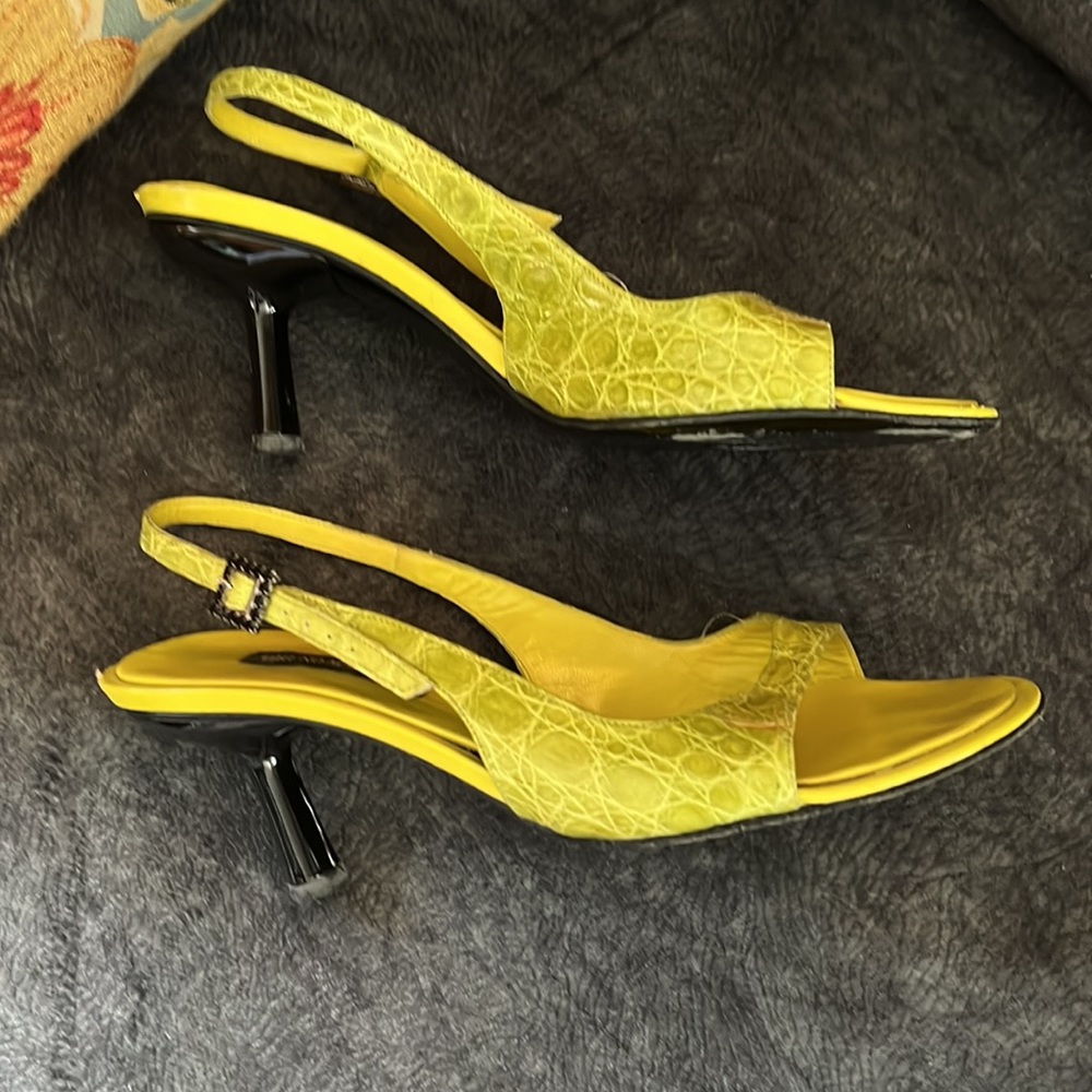 Bruno Magli Green Lizard Print Open Slingbacks